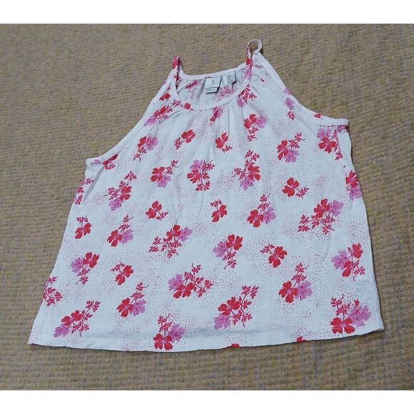 Joie womens xlarge 100% linen knit white pink floral tank top - Picture 2 of 6